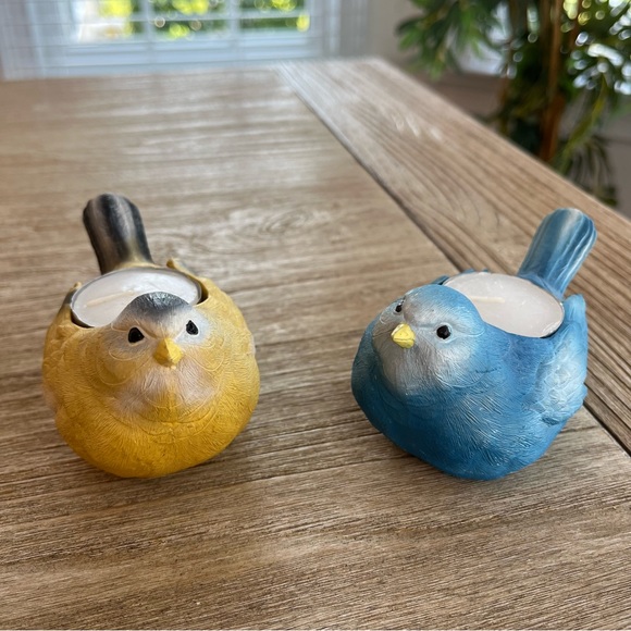 Bird candle holders blue yellow finch tea lights - Picture 2 of 5